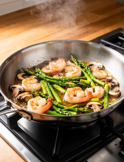 Shrimp and Asparagus Stir-Fry with Mushrooms - cooking process