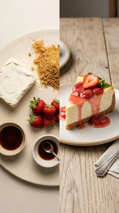 Strawberry Cheesecake with Strawberry‑Vanilla Sauce - ready to serve