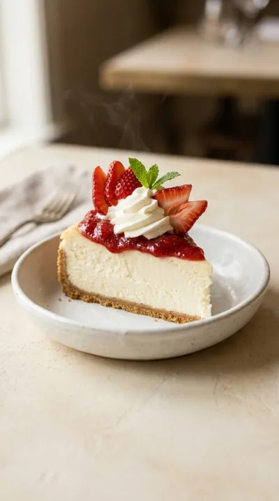 Best Strawberry Cheesecake with Whipped Cream & Sauce