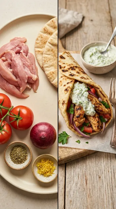 Greek Chicken Gyros with Tzatziki - ready to serve