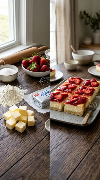 Heavenly Strawberry Shortcake Cheesecake Bars - ready to serve