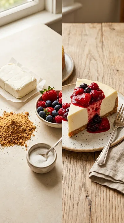 Creamy Cheesecake with Berry Compote - ready to serve