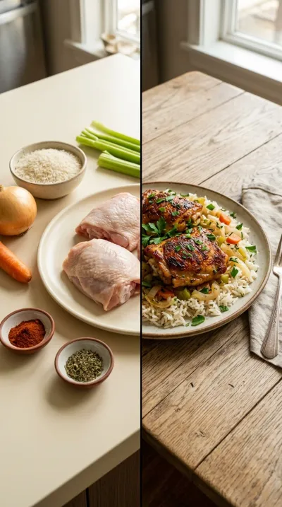 Chicken Thighs and Rice – Quick Easy Dinner - ready to serve