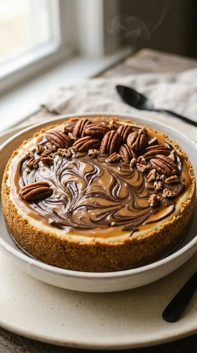 Turtle Cheesecake with Caramel and Chocolate