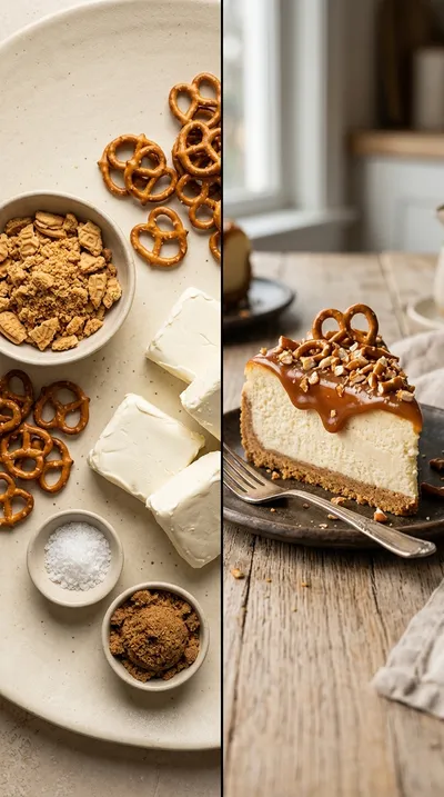 Salted Caramel Pretzel Cheesecake - ready to serve
