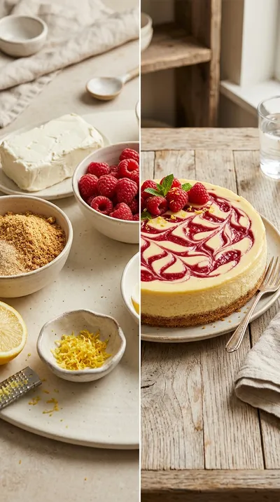 Lemon Raspberry Swirl Cheesecake - ready to serve