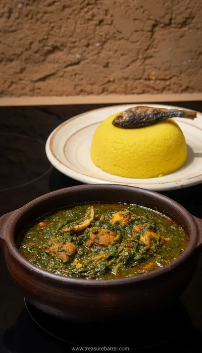 Afang Soup With Eba - Authentic Nigerian Recipe - ready to serve