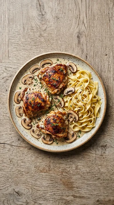 Creamy Chicken Thighs with Mushroom Thyme Sauce - cooking process