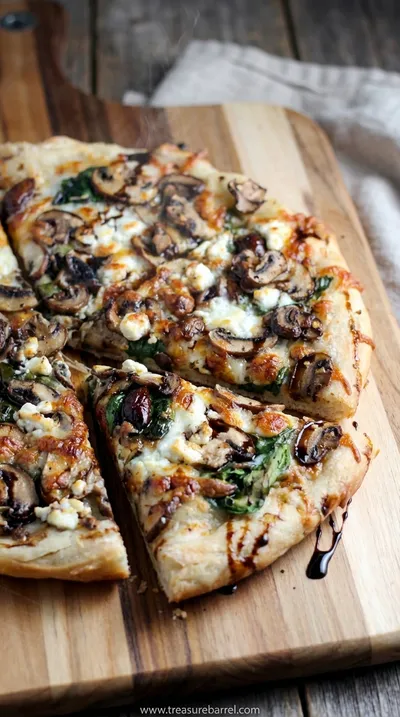 Balsamic Mushroom & Goat Cheese Pizza with Spinach - ready to serve