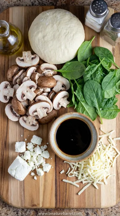 Balsamic Mushroom & Goat Cheese Pizza with Spinach - ingredients preparation
