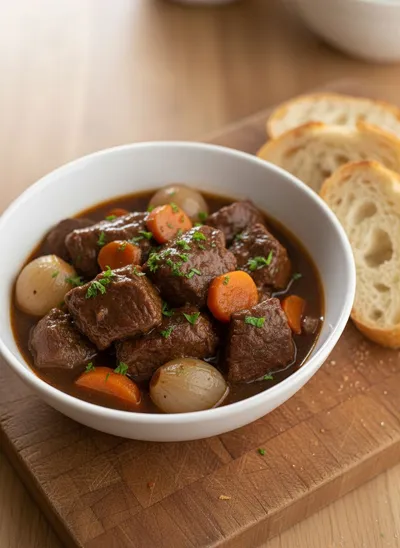 One Pot Beef Bourguignon - ready to serve