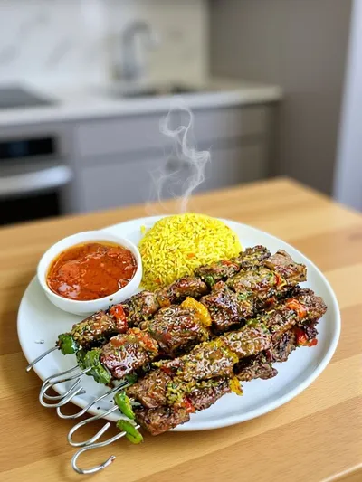 Brochettes De Mouton Et Riz Jaune