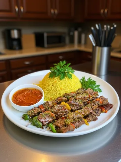 Brochettes De Mouton Et Riz Jaune - ready to serve