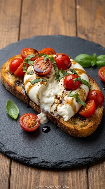 Burrata Bruschetta: Creamy Italian Appetizer Recipe - ready to serve