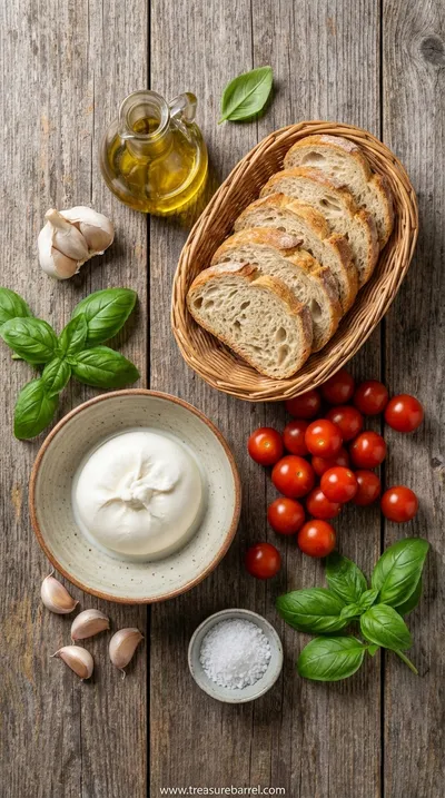 Burrata Bruschetta: Creamy Italian Appetizer Recipe - ingredients preparation