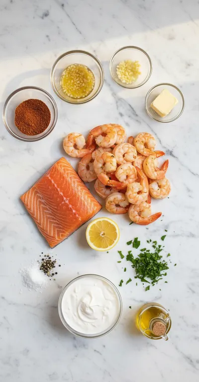 Cajun Shrimp and Salmon with Garlic Cream Sauce - cooking process
