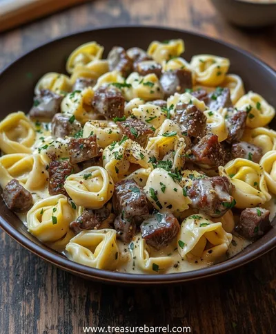 Cheesesteak Tortellini in Rich Provolone Sauce - ready to serve