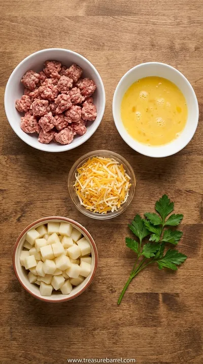 Cheesy Sausage Breakfast Casserole - Easy Egg Bake - ingredients preparation