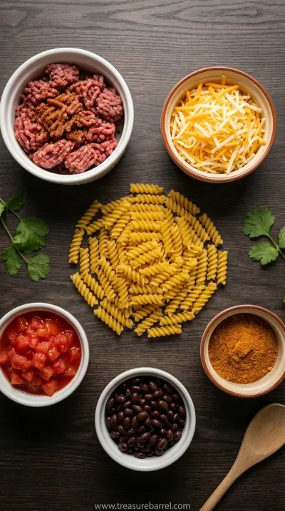 Cheesy Taco Pasta: Easy One-Pot Dinner Recipe - ingredients preparation