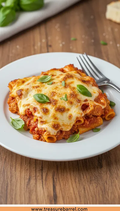 Dump-and-Bake Chicken Parmesan Casserole - ready to serve