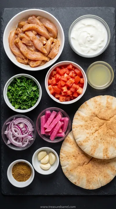 Chicken Shawarma Wrap with Garlic Sauce Recipe - ingredients preparation