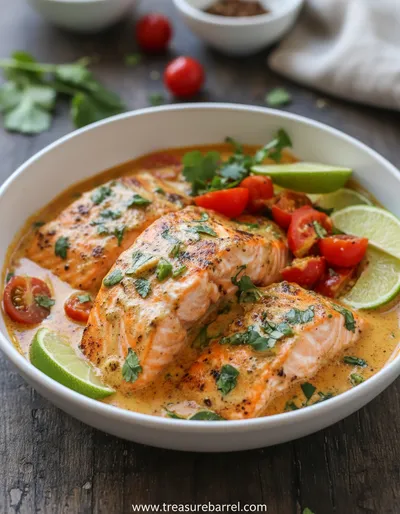 Coconut Curry Salmon with Garlic Butter - ready to serve