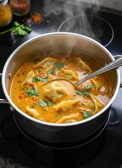 Coconut Curry Soup with Dumplings - cooking process