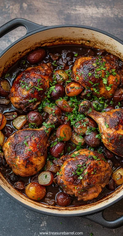 Coq Au Vin Recipe with a Rustic Twist - ready to serve