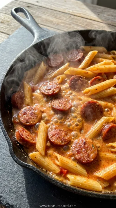 Creamy Cajun Sausage Pasta (One Pot Recipe) - cooking process