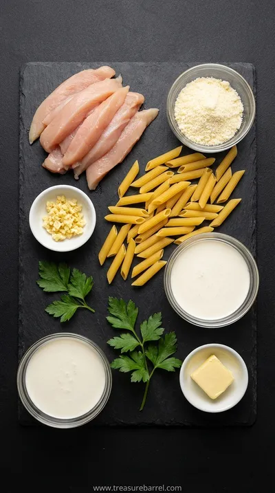 Creamy Chicken Garlic Parmesan Pasta Recipe - ingredients preparation