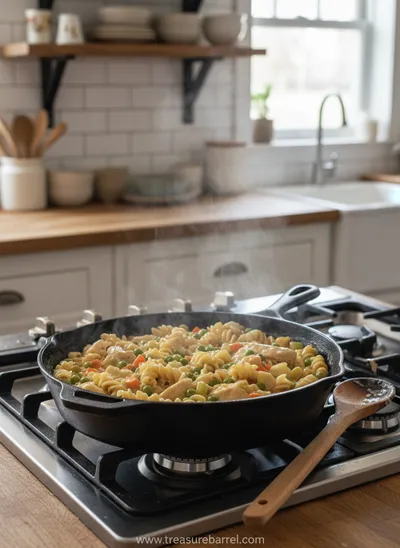 Creamy Chicken Pot Pie Pasta Bake - ingredients preparation