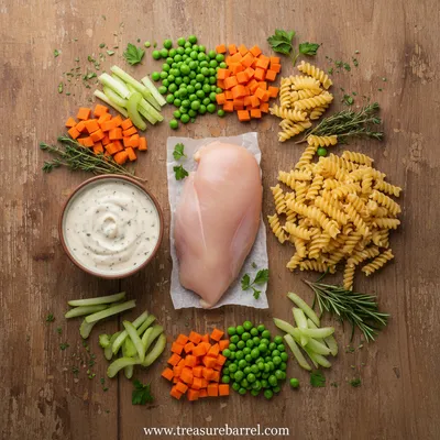 Creamy Chicken Pot Pie Pasta Bake - cooking process