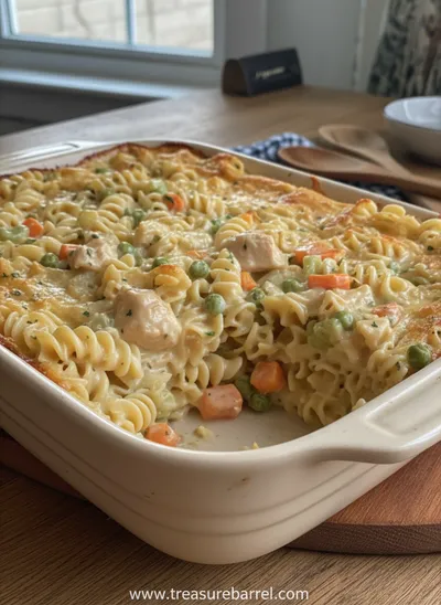 Creamy Chicken Pot Pie Pasta Bake