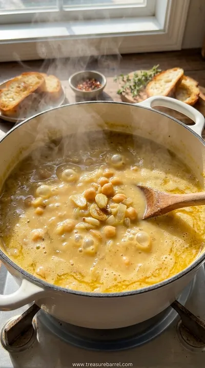 Creamy Garlic Chickpea Soup: Vegan Comfort Food - cooking process