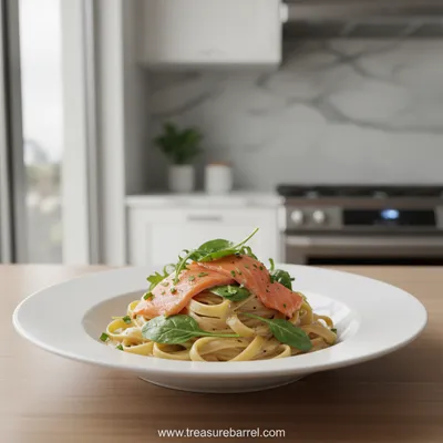 Creamy Salmon Pasta With Mixed Greens