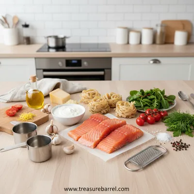 Creamy Salmon Pasta With Mixed Greens - cooking process