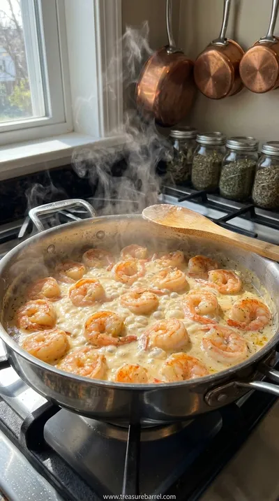Creamy Shrimp Fettuccine Pasta with Homemade Alfredo Sauce - cooking process
