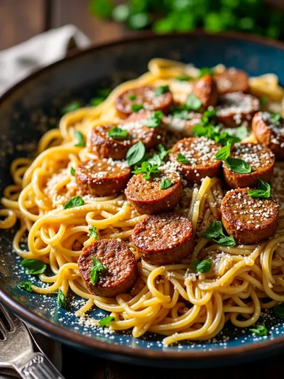 Creamy Spicy Cajun Beef Sausage Pasta – Quick Weeknight Dinner - ready to serve