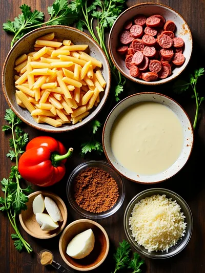Creamy Spicy Cajun Beef Sausage Pasta – Quick Weeknight Dinner - ingredients preparation
