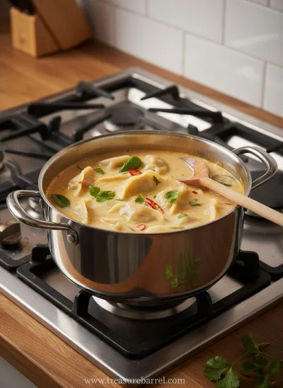 Creamy Thai Dumpling Soup - cooking process