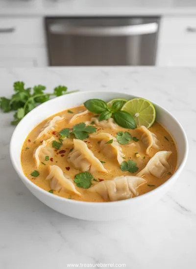 Creamy Thai Dumpling Soup - ready to serve