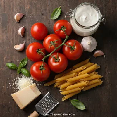 Creamy Tomato Garlic Pasta Recipe - ingredients preparation