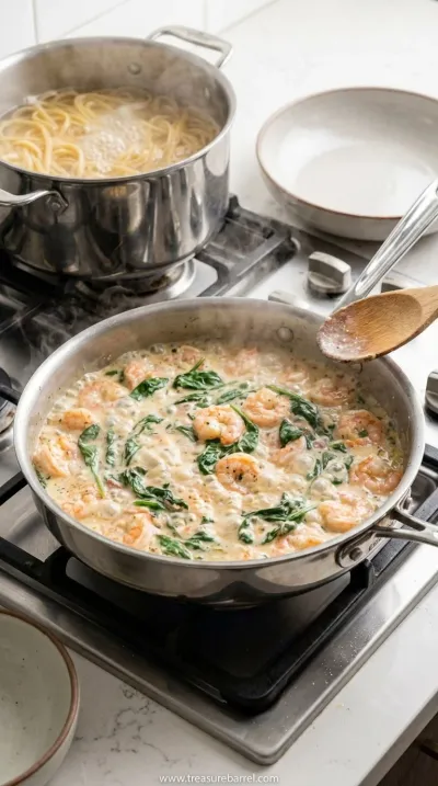 Creamy Tuscan Shrimp Linguine: Easy Pasta Dinner - cooking process