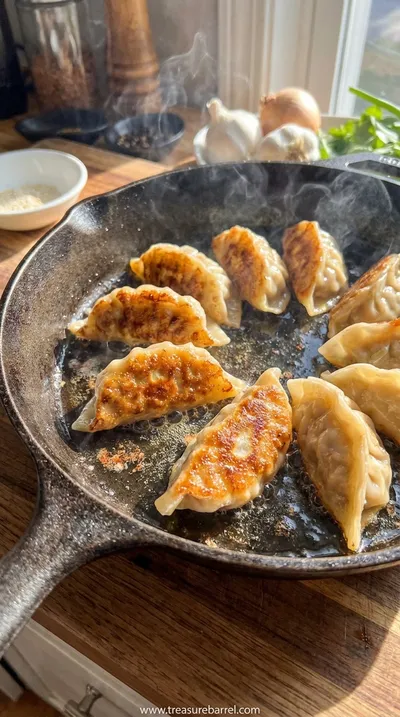 Crispy Pan-Fried Chicken Dumplings Recipe - cooking process
