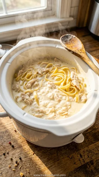 Best Crockpot Chicken Alfredo Recipe - Easy Slow Cooker Meal - cooking process