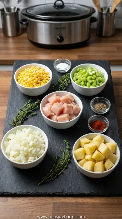 Easy Crockpot Chicken Corn Chowder Recipe - ingredients preparation