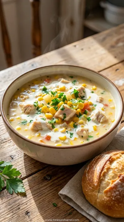 Easy Crockpot Chicken Corn Chowder Recipe - ready to serve