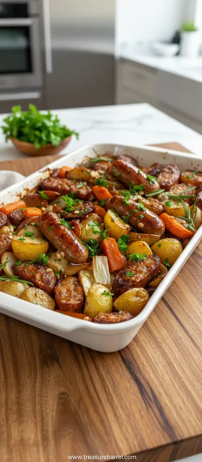 Delicious Beef Sausage Tray Bake - ready to serve