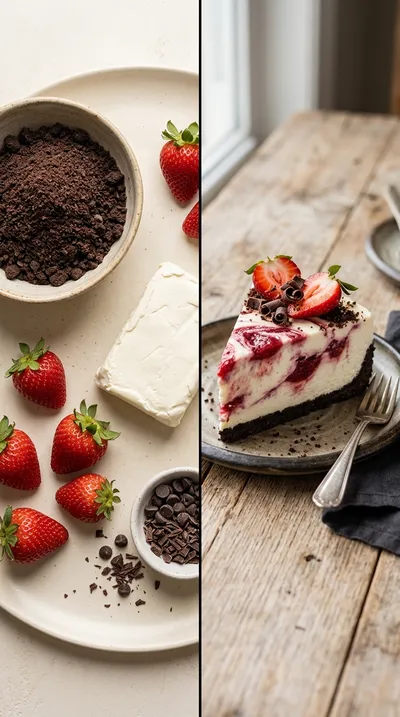 No-Bake Chocolate Strawberry Cheesecake - ready to serve
