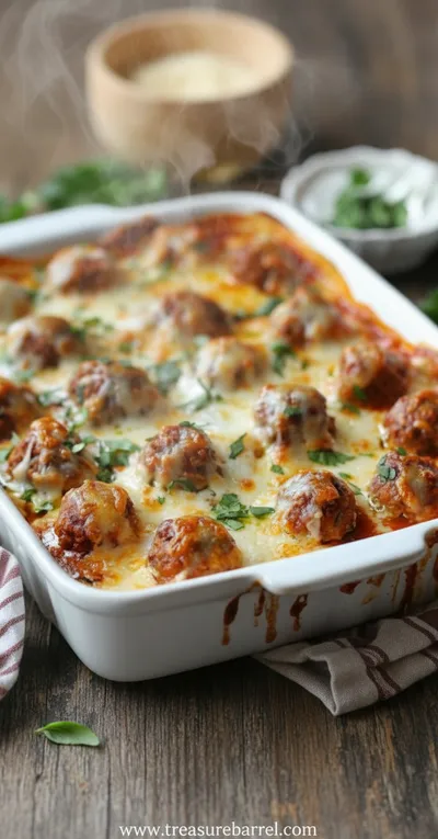 Dump-and-Bake Meatball Casserole (No-Boil Pasta) - ready to serve